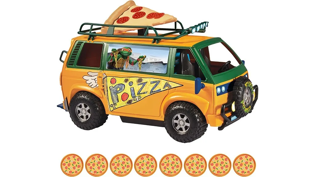 Ez a TMNT Pizza Kiszállító Furgon egy pizzakilövővel érkezik.