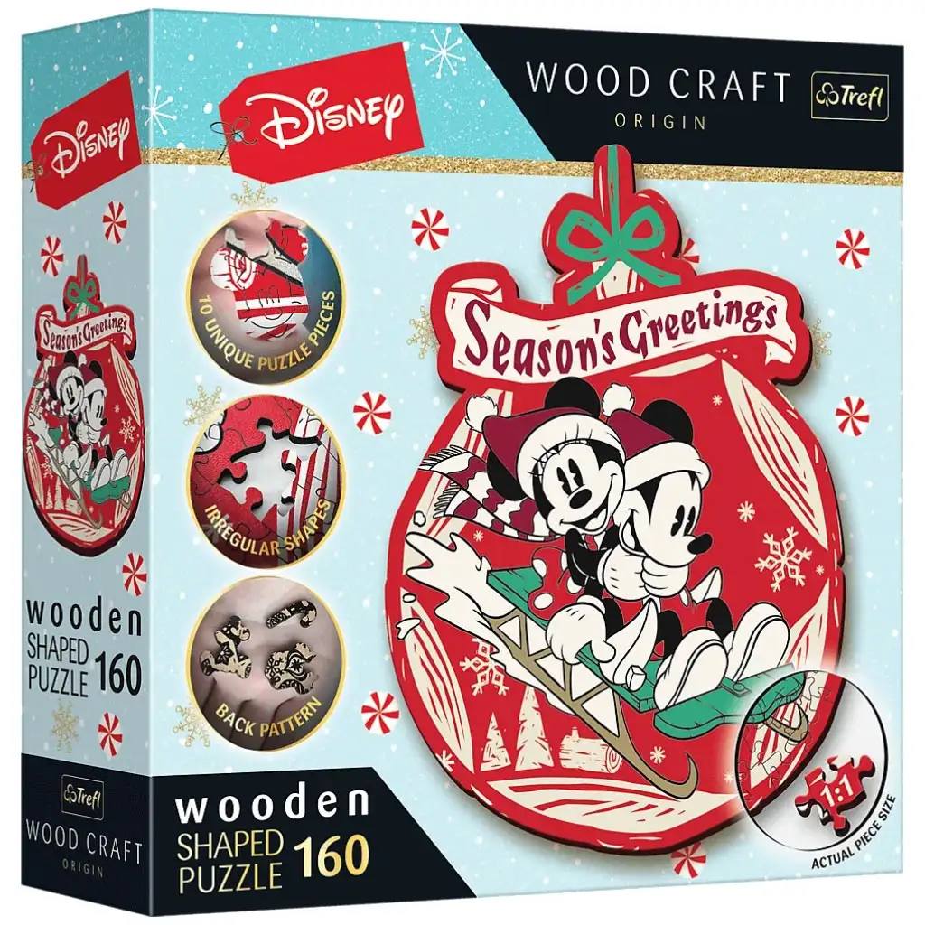 Wood Craft: Disney - Mickey és Minnie Karácsonya 160 db-os prémium fa puzzle - Trefl kép 1