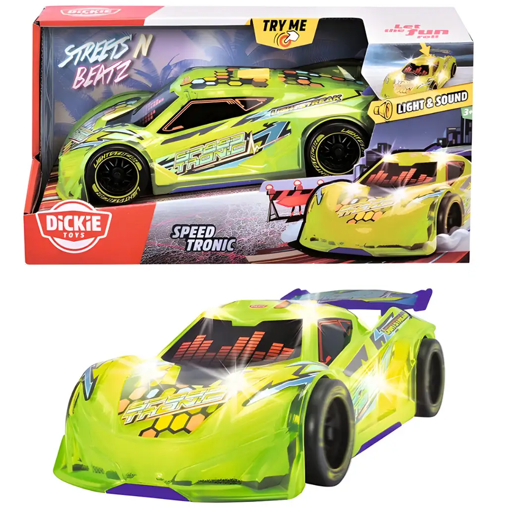 Streets Beatz: Speed Tronic neon zöld autó fénnyel és hanggal 20 cm - Dickie Toys kép 1