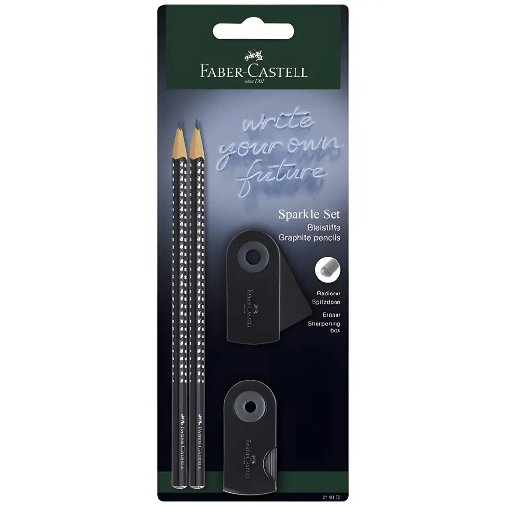 Faber-Castell: GRIP Sparkle 4 db-os fekete grafitceruza szett radírral és hegyezővel kép 1