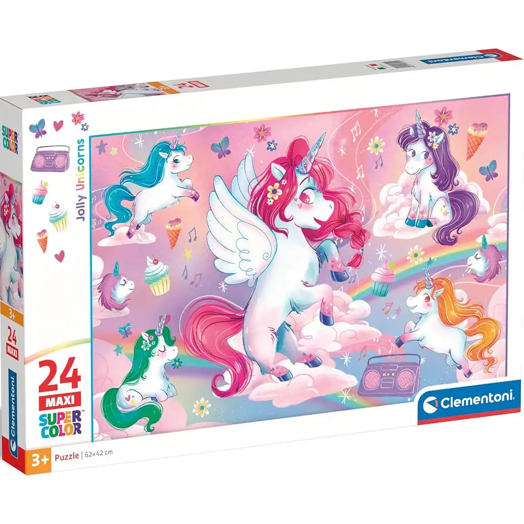 Színes unikornisok 24 db-os maxi supercolor puzzle - Clementoni kép 1