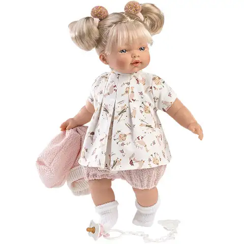 Llorens: Roberta síró baba cumival, rózsaszín ruhában 33cm kép 2