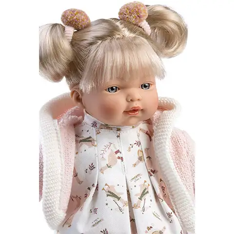 Llorens: Roberta síró baba cumival, rózsaszín ruhában 33cm kép 3