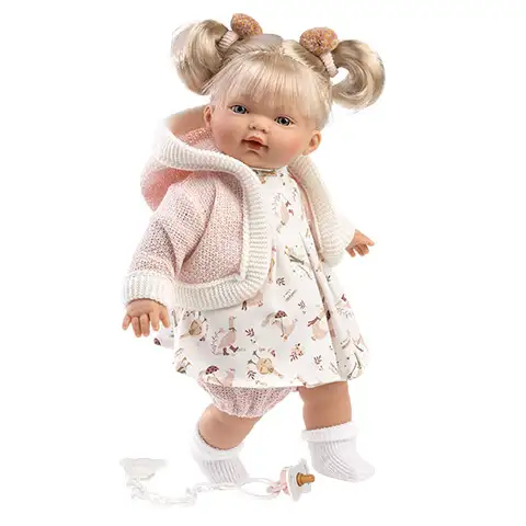 Llorens: Roberta síró baba cumival, rózsaszín ruhában 33cm kép 1