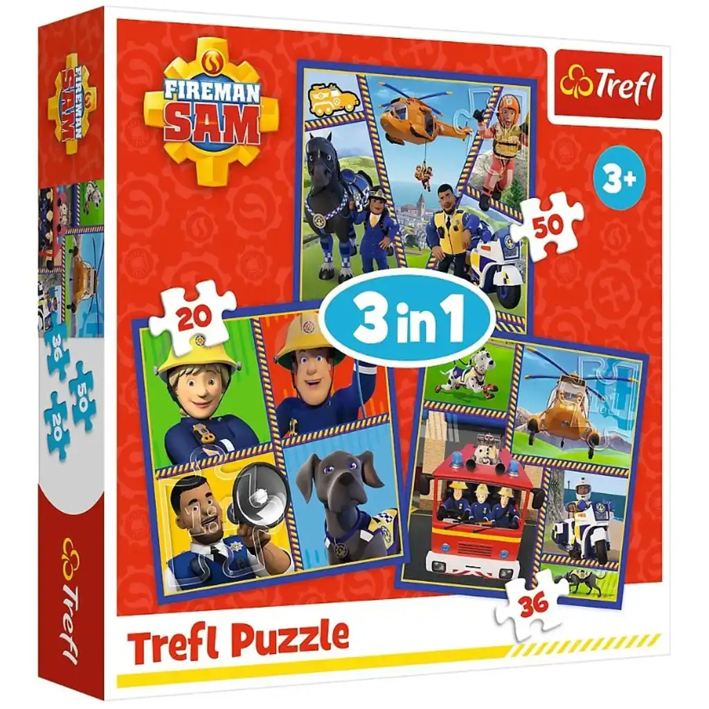 Sam a tűzoltó 3 az 1-ben 50, 36 és 20 db-os puzzle - Trefl kép 1