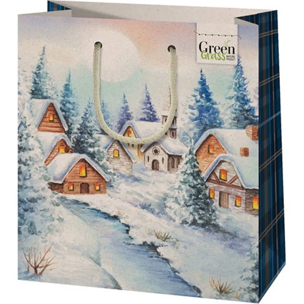 Green Grass Téli falu közepes méretű exkluzív ajándéktáska 18x10x23cm kép 1