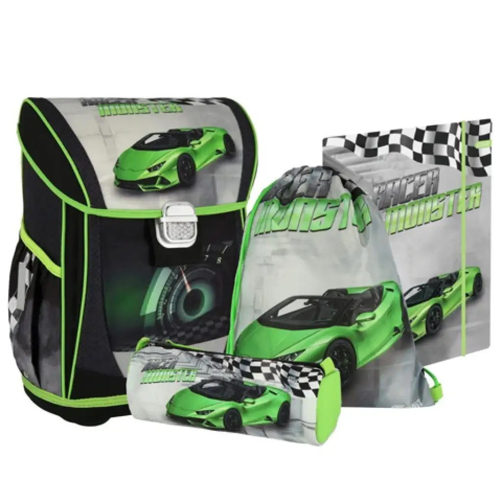 Spirit: Cool Racer Monster sportautós ergonomikus iskolatáska, hátizsák 4 db-os szett kép 1