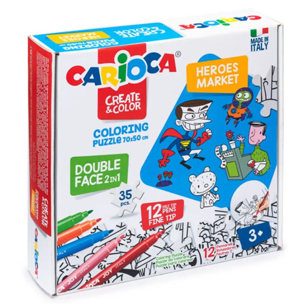 Hősök színezhető kétoldalú puzzle 12 db filctollal - Carioca kép 1