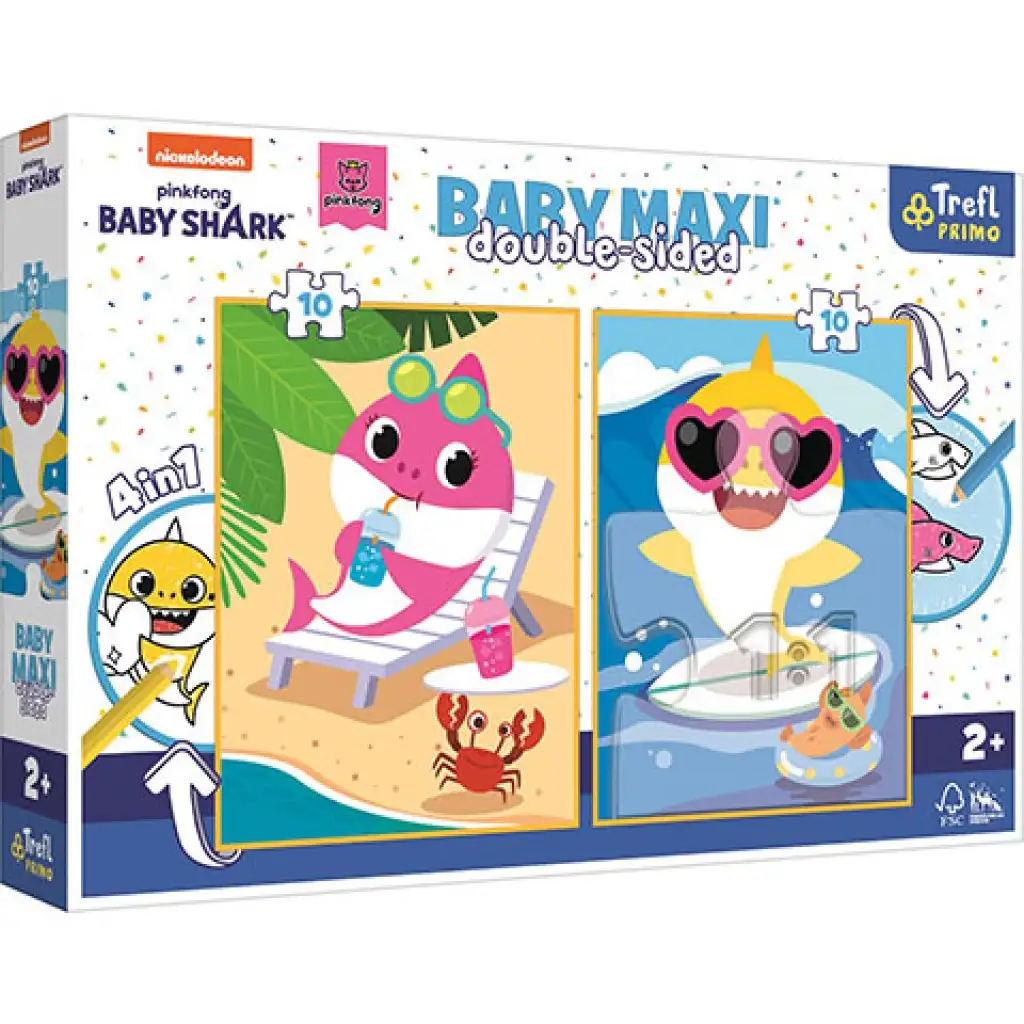 Baby Shark kétoldalas 4 az 1-ben Baby Maxi puzzle 2x10db-os - Trefl kép 1