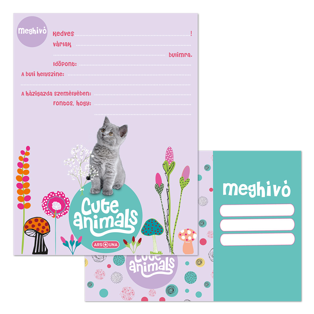 Ars Una: Cute Animals - Kitten cicás 10 db-os meghívó szett borítékkal kép 1