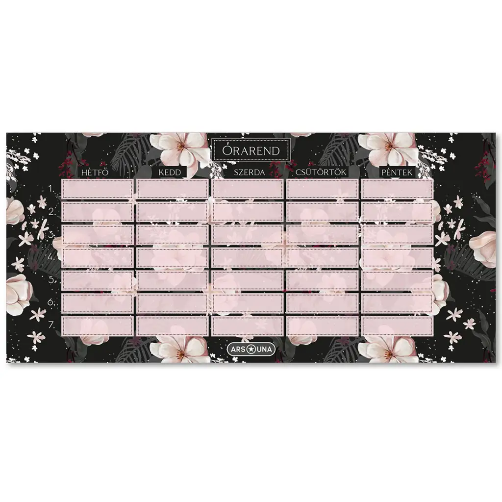Ars Una: Flowery Black virágos kétoldalas órarend kép 1