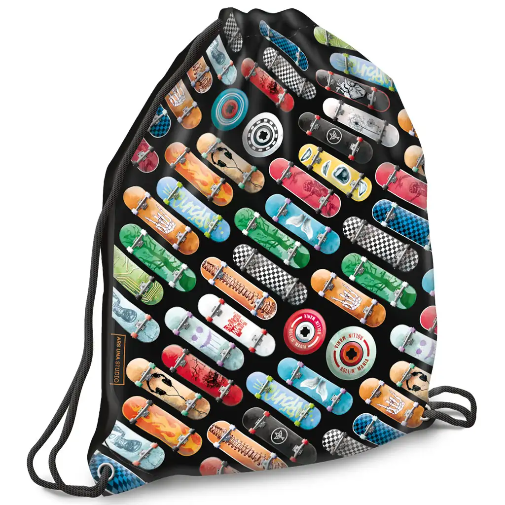 Ars Una: Rollin Mania gördeszka mintás fekete tornazsák, sportzsák 32x42cm kép 1
