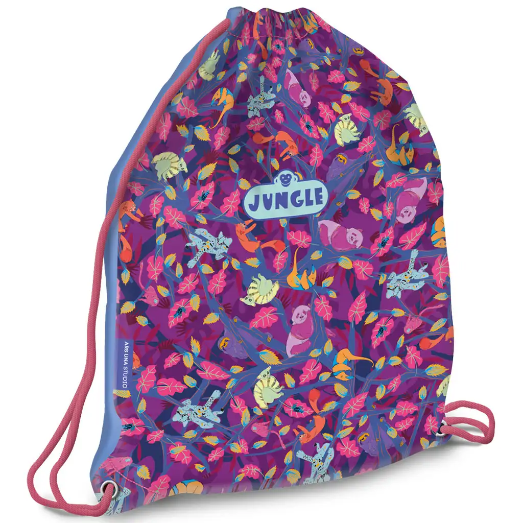 Ars Una: Jungle lila dzsungel mintás tornazsák, sportzsák 32x42cm kép 1