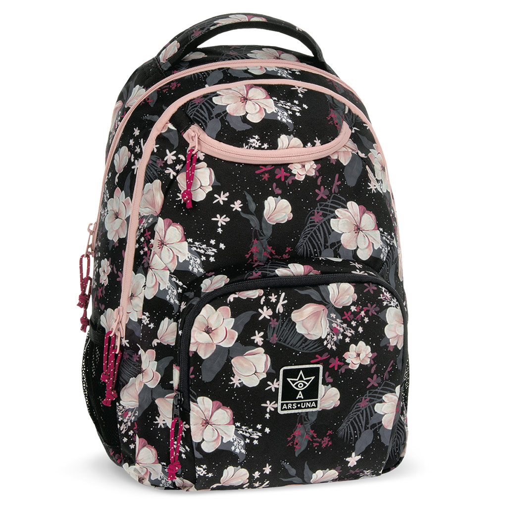 Ars Una: Flowery Black virágos AU-6 iskolatáska, hátizsák 34x45x26cm kép 1