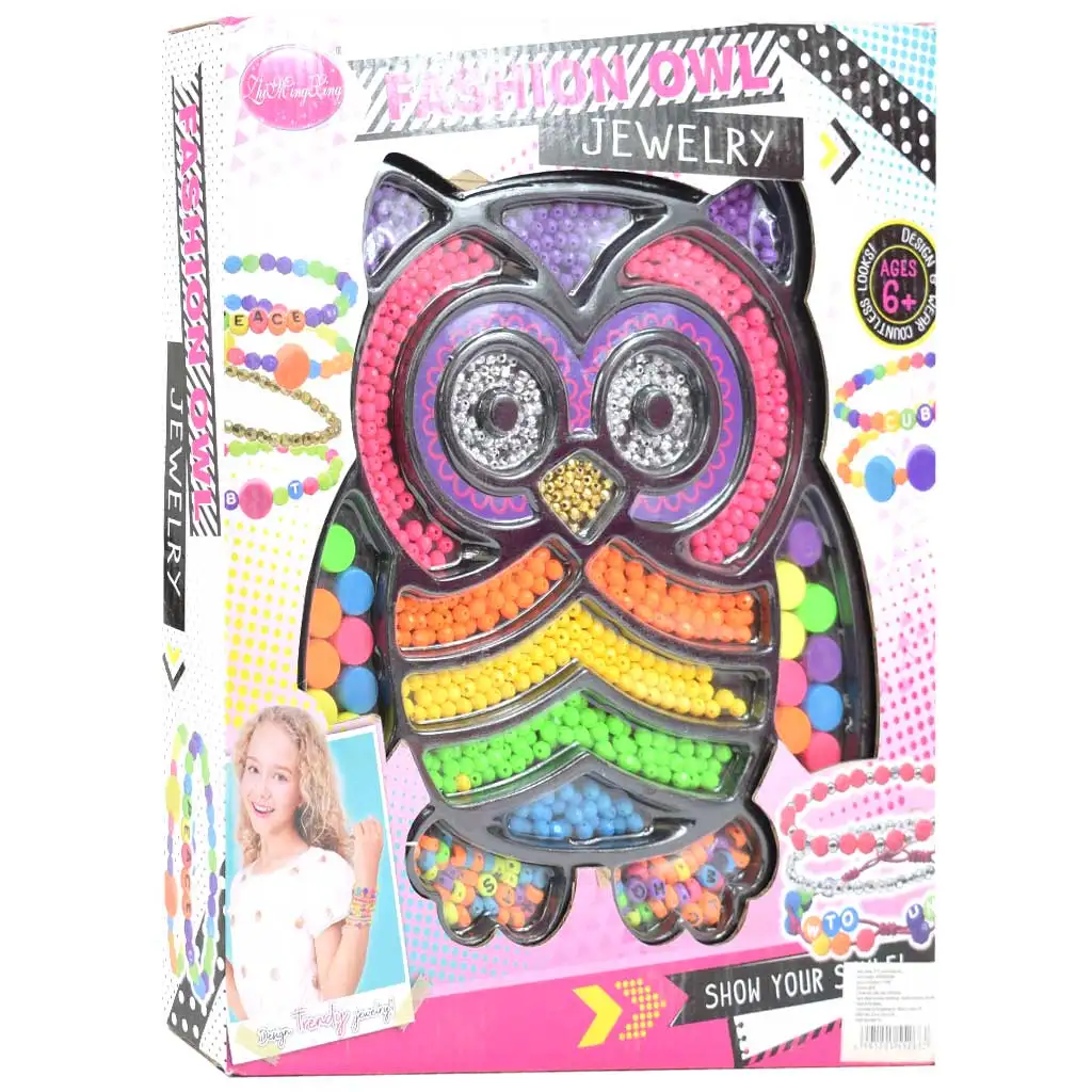 Show Your Style: Ékszerkészítő gyöngyfűző készlet bagoly alakú tárolóban 200+ színes gyöngyökkel és kiegészítőkkel kép 1