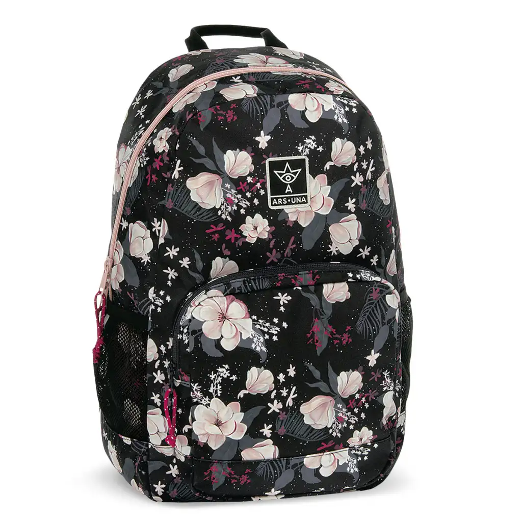 Ars Una: Flowery Black virágos AU-14 iskolatáska, hátizsák 32x51x25cm kép 1