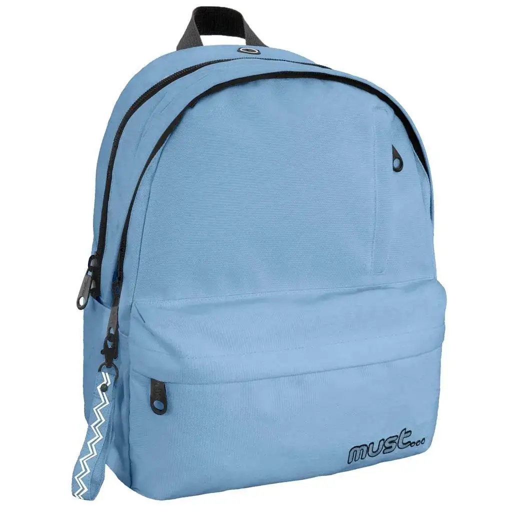 Must: Négyrekeszes lekerekített világoskék iskolatáska, hátizsák 32x19x42cm kép 1
