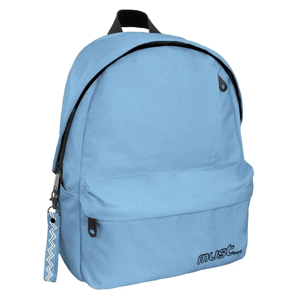 Must: Lekerekített világoskék négyrekeszes iskolatáska, hátizsák 32x17x42cm kép 1