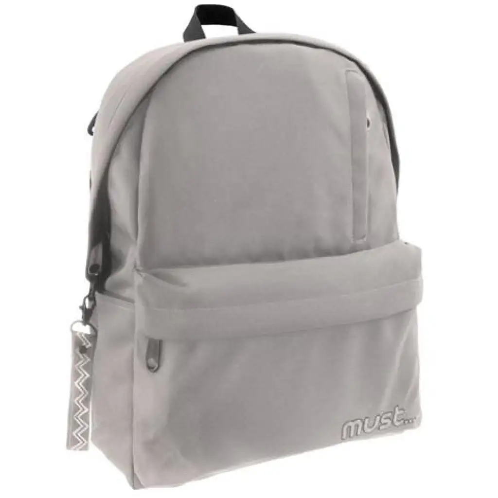 Must: Lekerekített szürke négyrekeszes iskolatáska, hátizsák 32x17x42cm kép 1