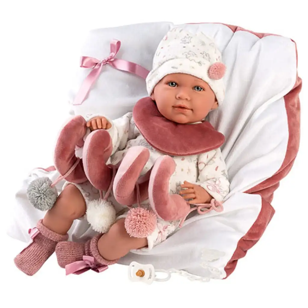 Llorens: Mimi újszülött 40cm-es síró kislány baba ággyal kép 1