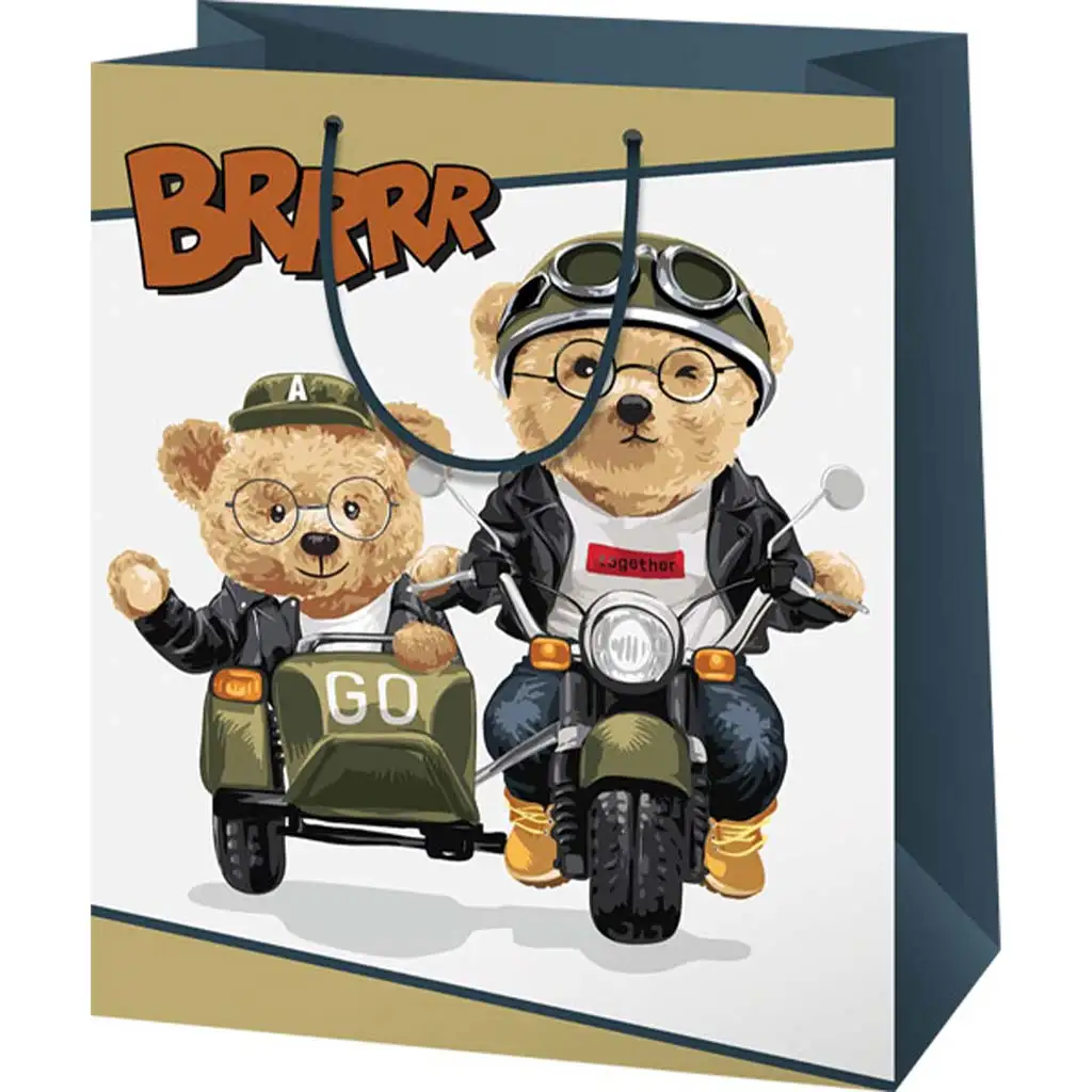 Brrrr mackók motorkerékpáron mintás közepes ajándéktáska 18x10x23 kép 1