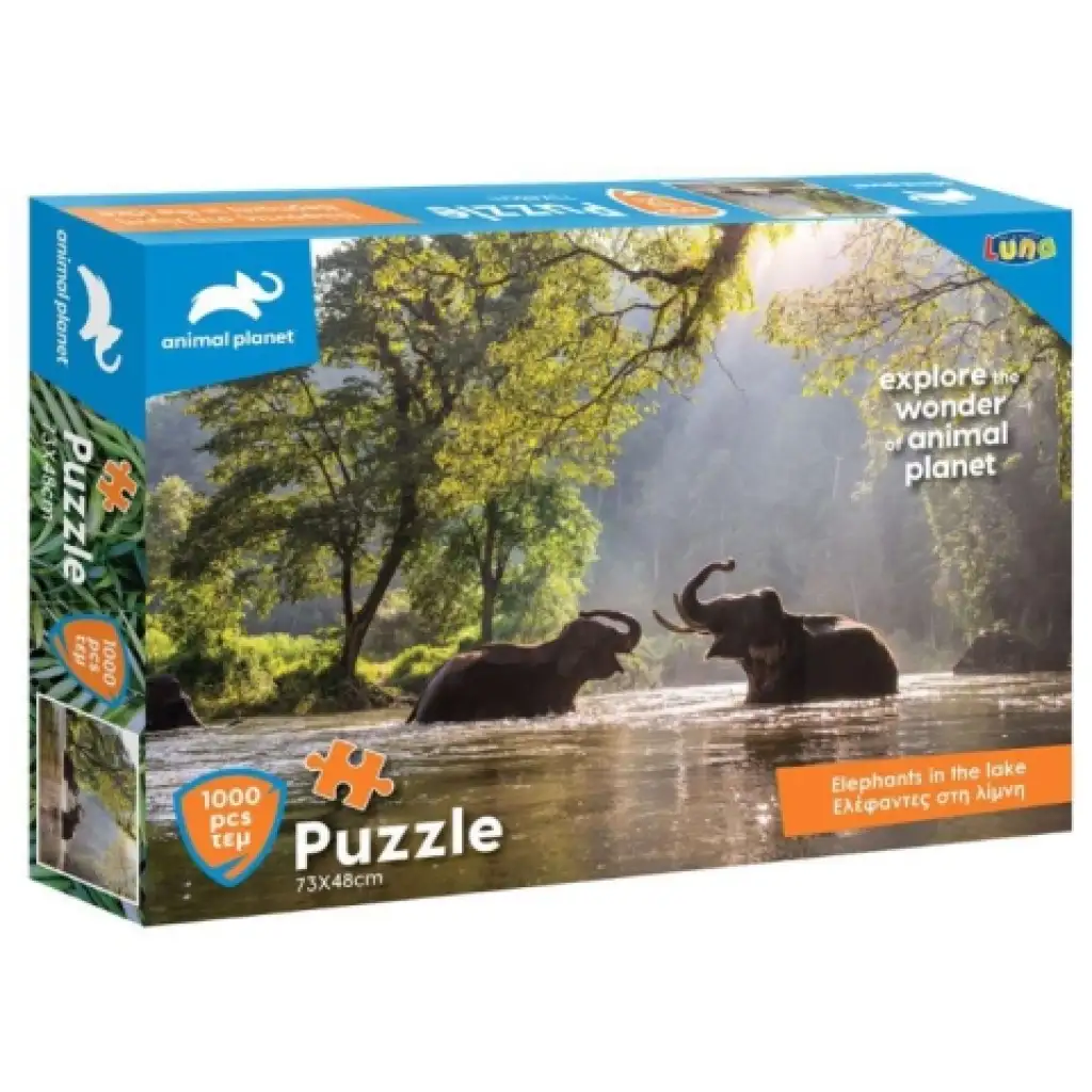 Animal Planet: Elefántok a tóban 1000db-os puzzle kép 1