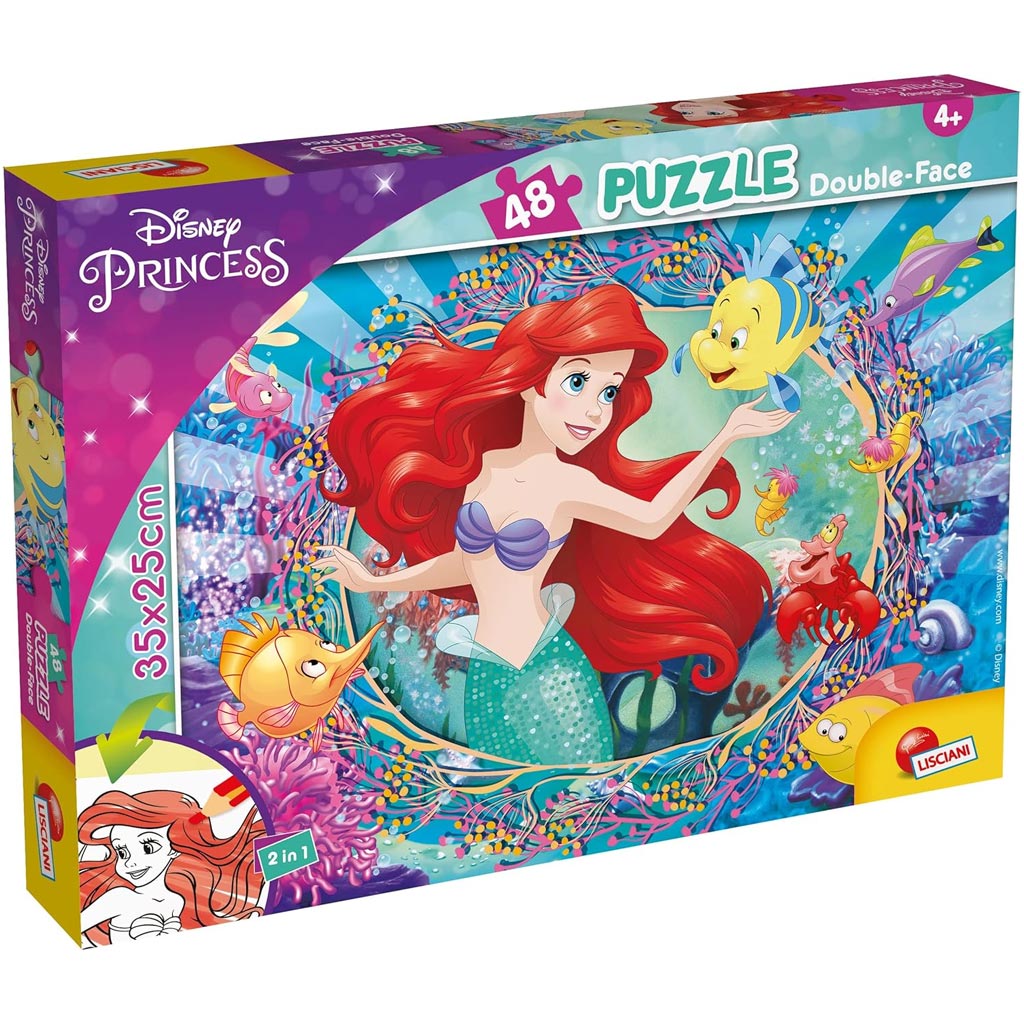 Ariel a kis hableány 2 az 1-ben 48db-os puzzle és színező 35x25cm - Lisciani kép 1