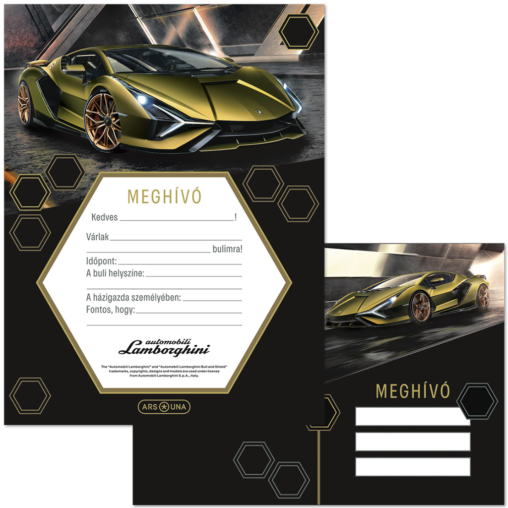 Ars Una: Sárga Lamborghini mintás 10db-os meghívó szett borítékkal kép 1