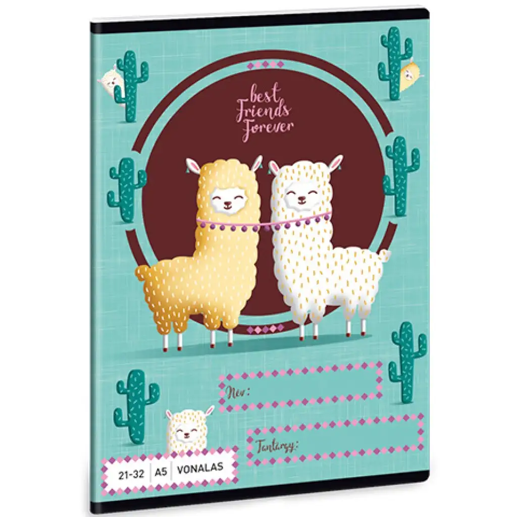 Best Friends Láma vonalas füzet 32 lapos 21-32 A/5-ös méret kép 1