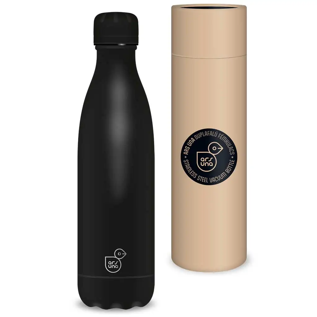 Ars Una: Noir fekete duplafalú fém kulacs díszdobozban 500ml kép 1