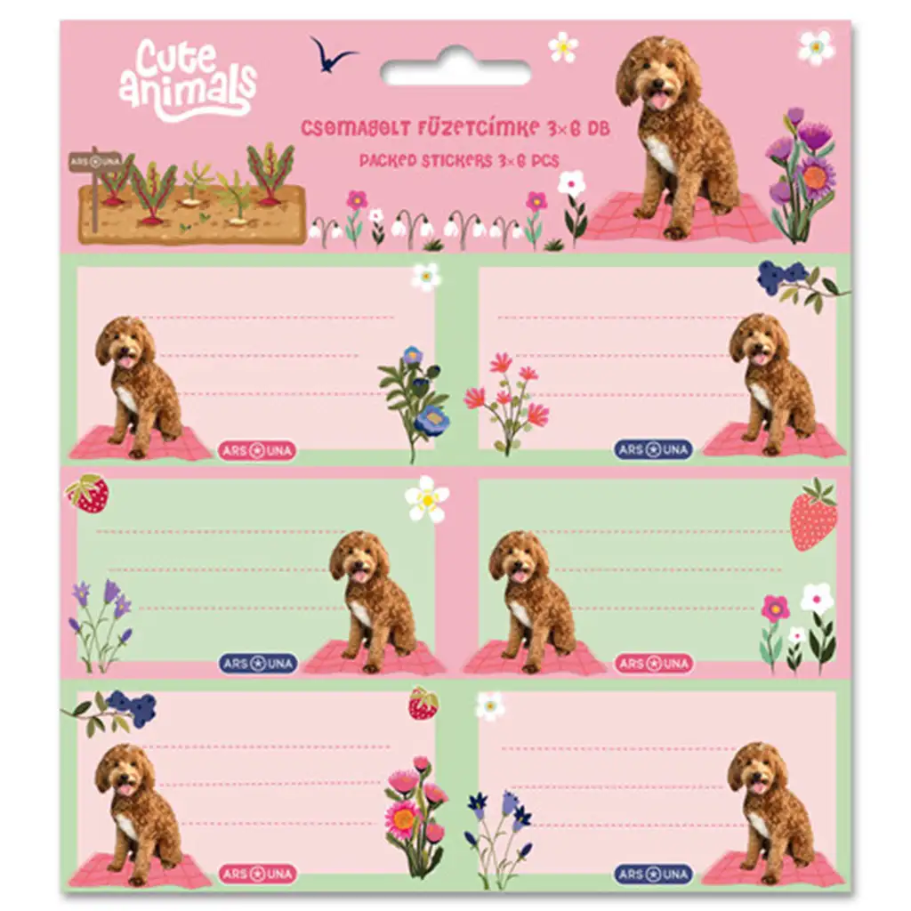 Ars Una: Cute Animals doggie kutyás csomagolt füzetcímke 3x6 db-os kép 1