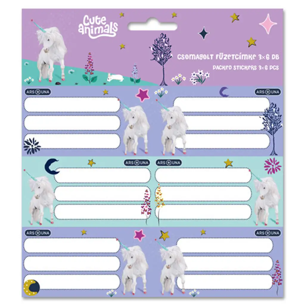 Ars Una: Cute Animals unicornis csomagolt füzetcímke 3x6 db-os kép 1