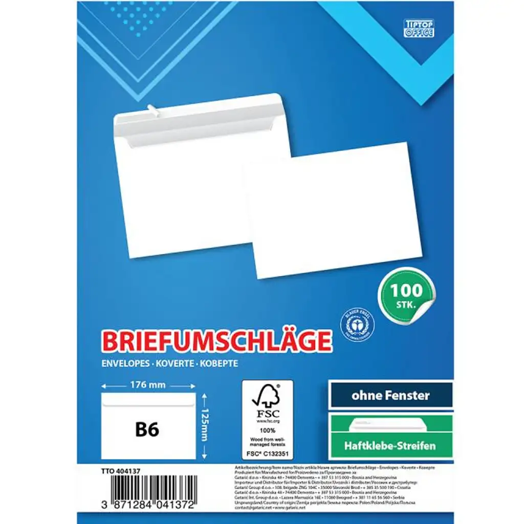 Spirit: Fehér boríték B6 17,6x12,6cm 100db-os csomag kép 1