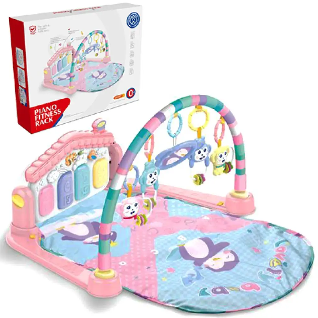 Baby fitness zenélő és foglalkoztató játszószőnyeg lábzongorával pink színben kép 1