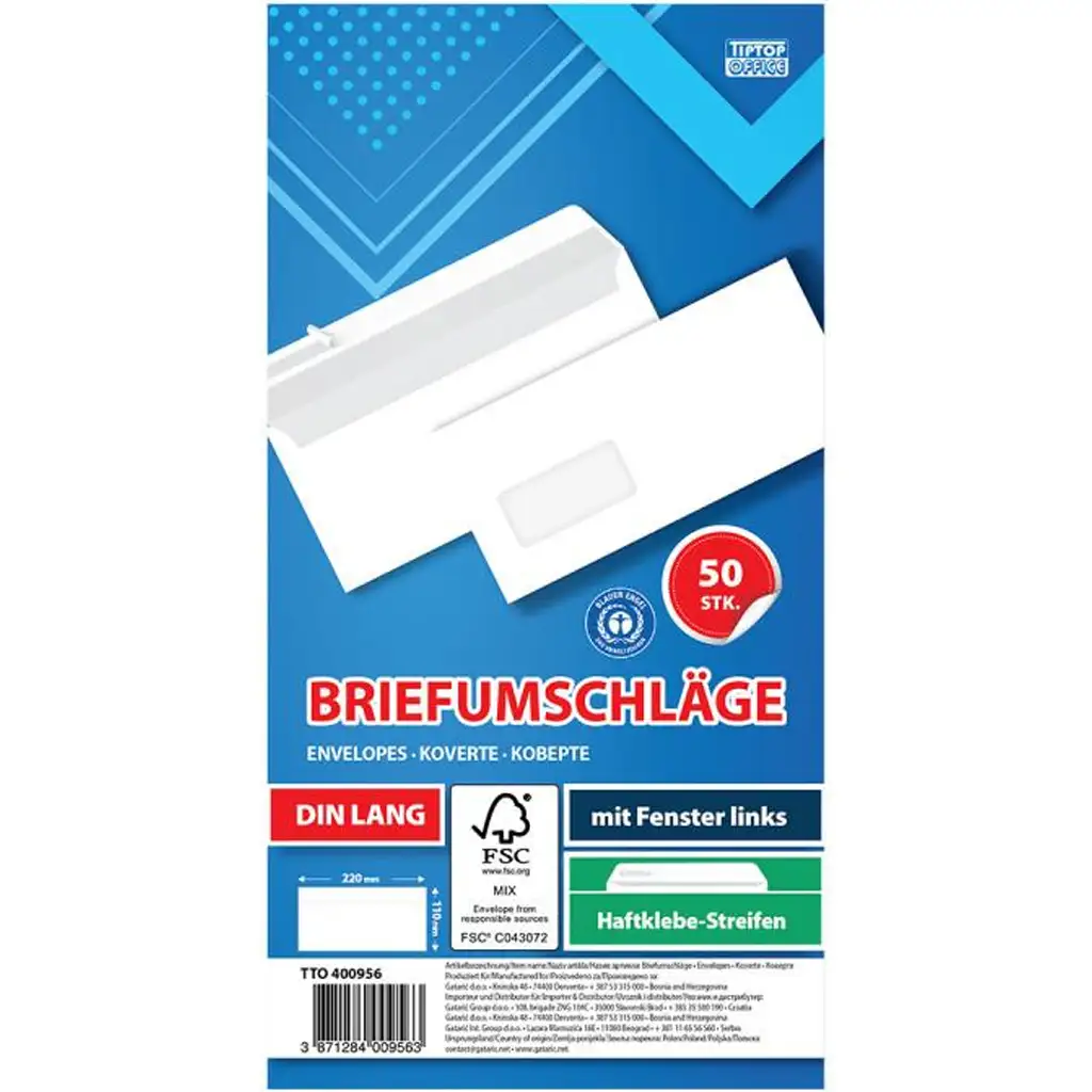 Spirit: Fehér bal ablakos boríték LA/4 11x23cm 50db-os csomag kép 1