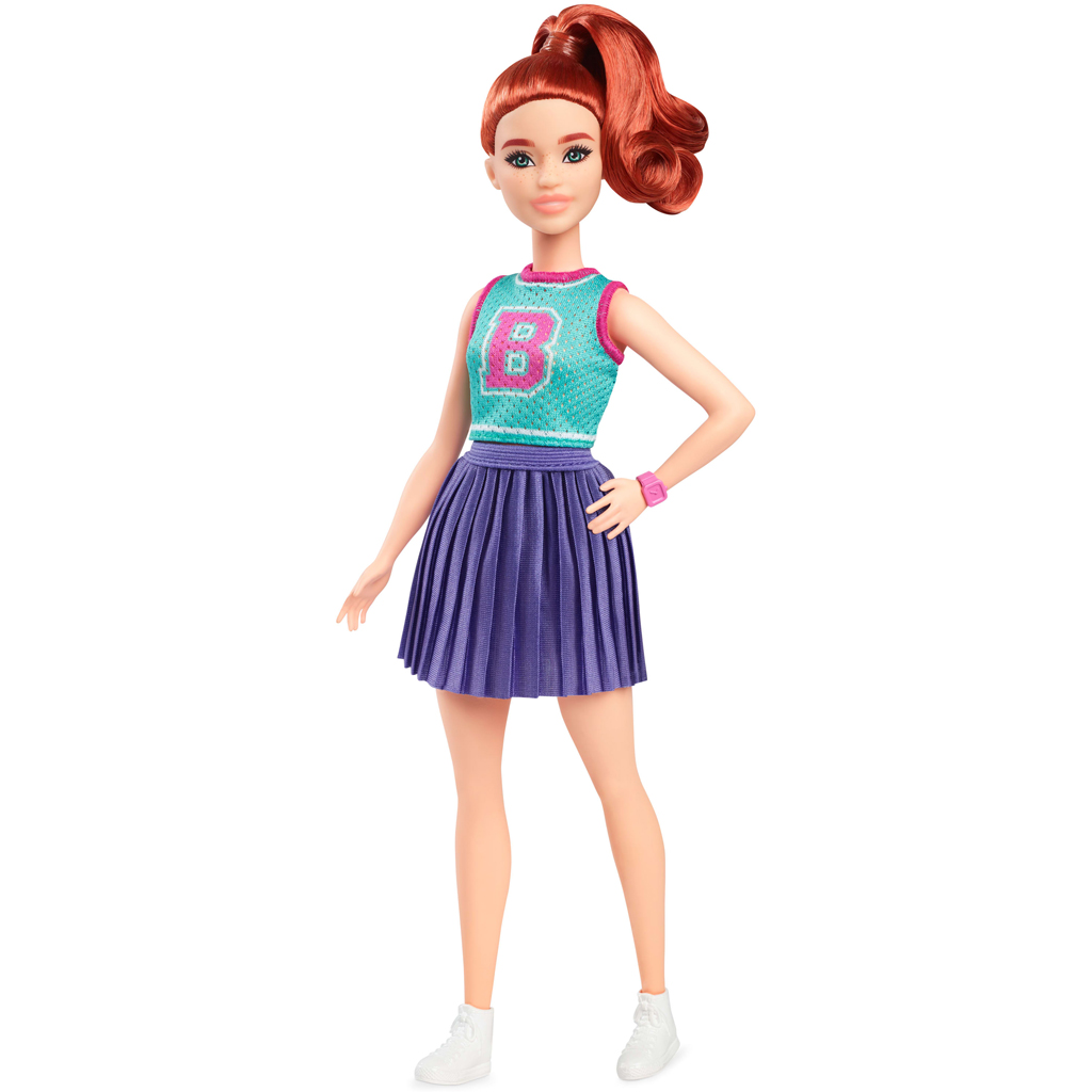 Barbie Fashionista stílusos baba vörös hajjal lila szoknyában - Mattel kép 2