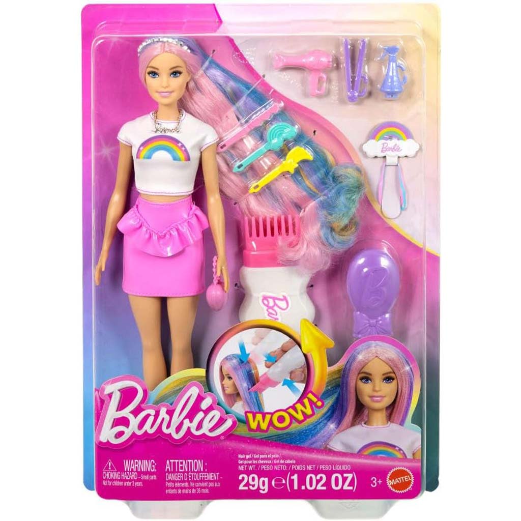Barbie: Tündöklő Szivárványhaj baba kiegészítőkkel - Mattel kép 1