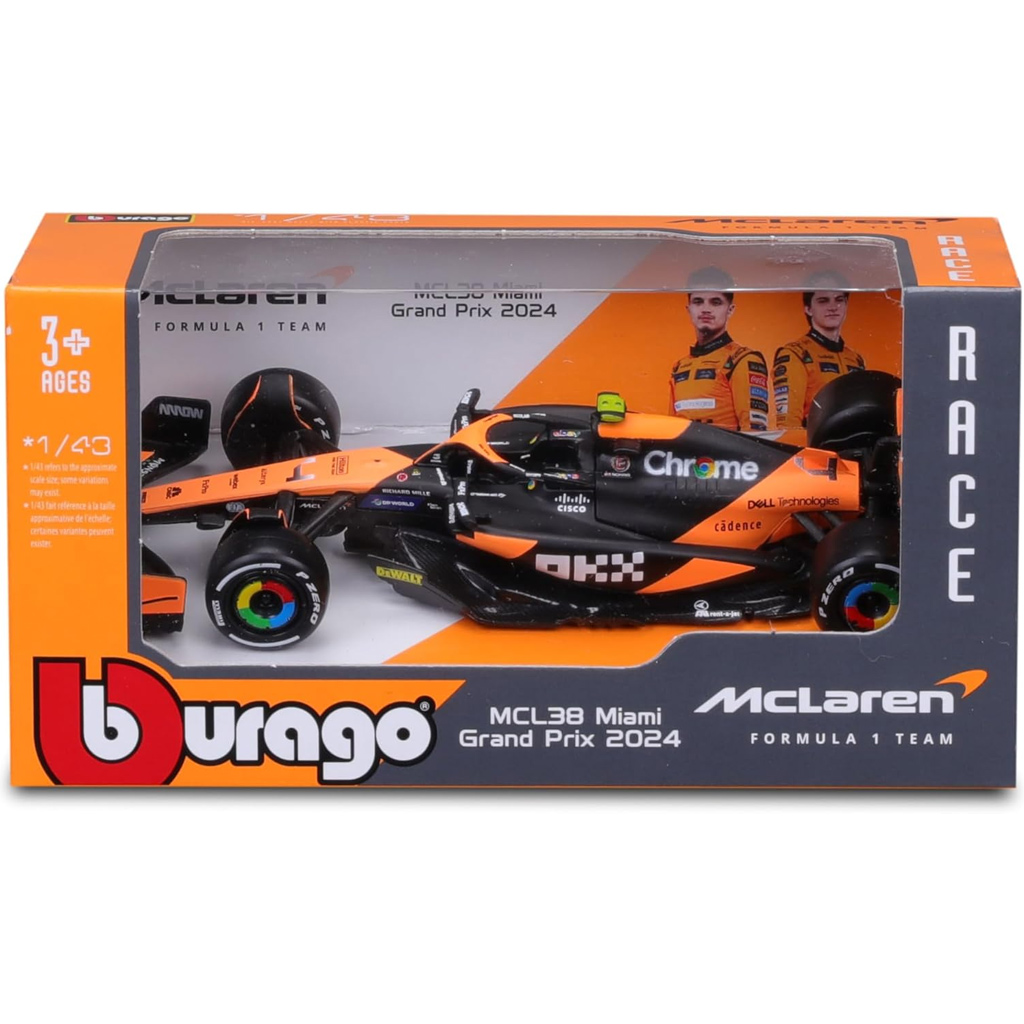 Bburago: McLaren Racing MCL38 (2024) F1 versenyautó fém autómodell 1/43 (Lando Norris #4) kép 1