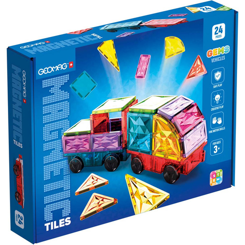 Geomag: Magnetic Tiles Gems jáművek mágneses építőkocka 24db-os szett kép 1