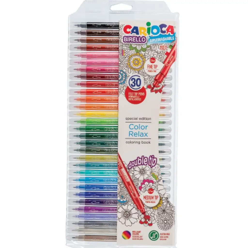 Birello Color Relax kétvégű lemosható filctoll készlet 30db-os - Carioca kép 1