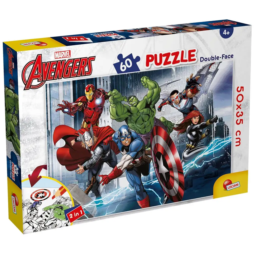 Bosszúállók: A hősök 2 az 1-ben 60db-os puzzle és színező 50x35cm - Lisciani kép 1