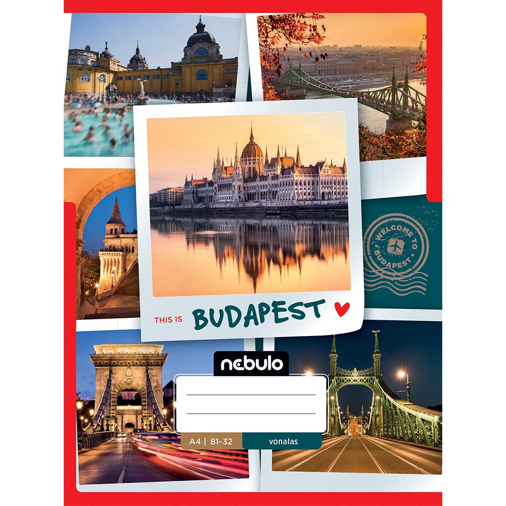Nebulo: Tűzött vonalas Budapest mintás füzet 81-32 A/4 kép 1