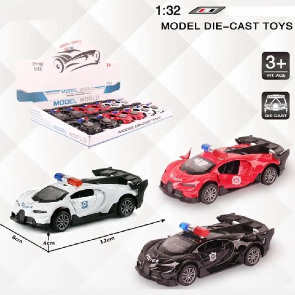 Bugatti rendőrségi hátrahúzható fém autómodell több változatban 1/32 kép 1