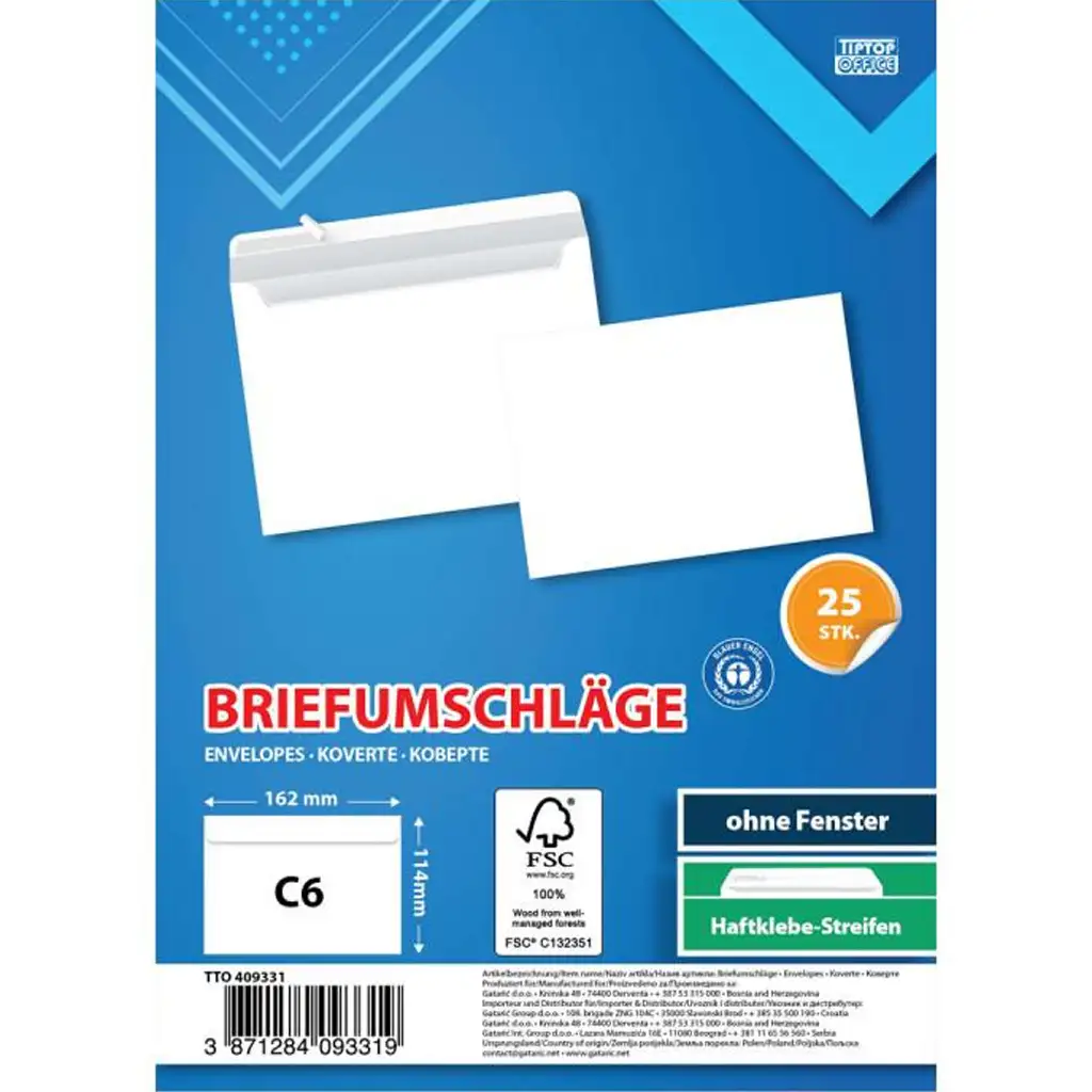 Spirit: Fehér boríték C6 11,4x16,2cm 25db-os csomag kép 1