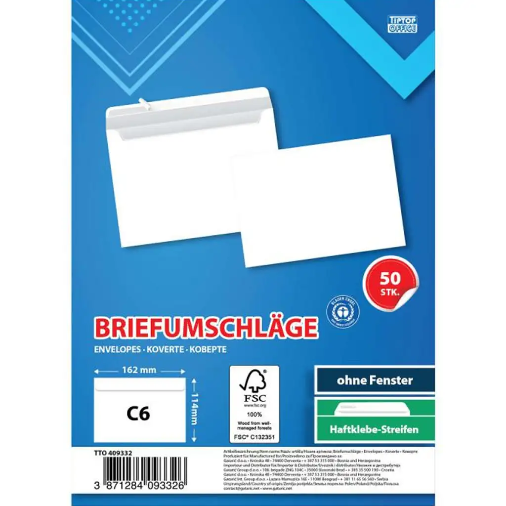 Spirit: Fehér boríték C6 11,4x16,2cm 50db-os csomag kép 1