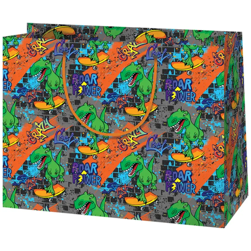 Gördeszkázó T-Rex közepes méretű ajándéktáska 18x10x23cm kép 1