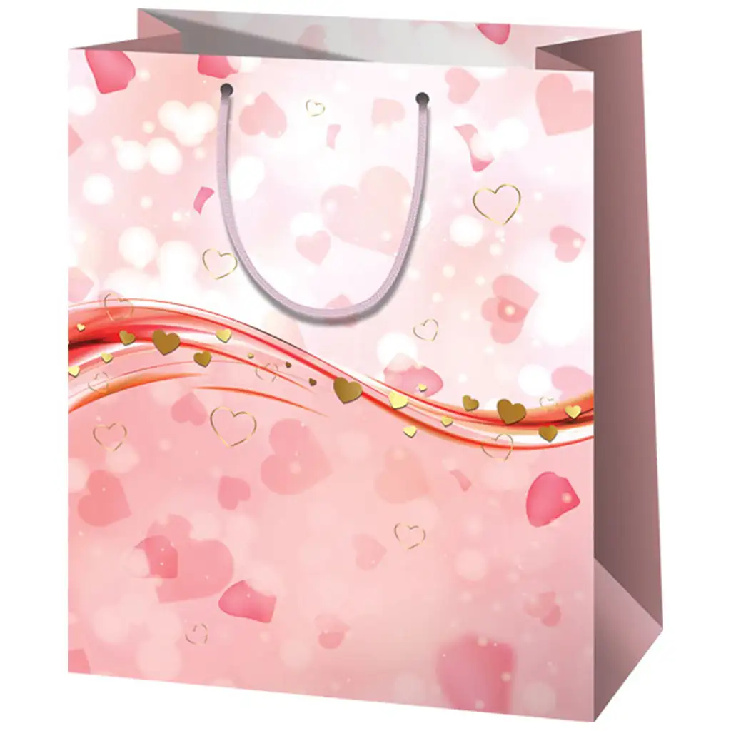 Rózsaszín szíves normál méretű exkluzív ajándéktáska 11x6x14cm kép 1