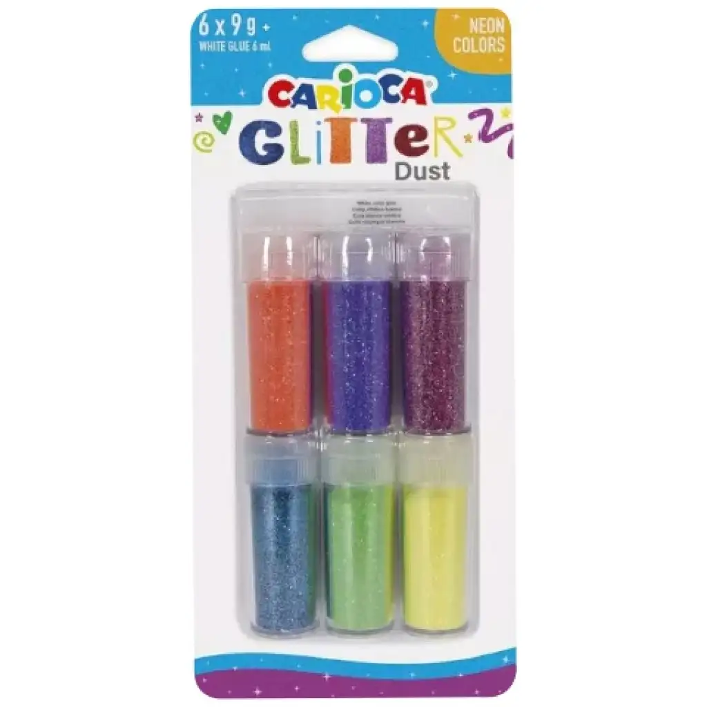 Carioca: Glitter Dust 6db-os csillámpor szett tégelyben - Neon színek kép 1