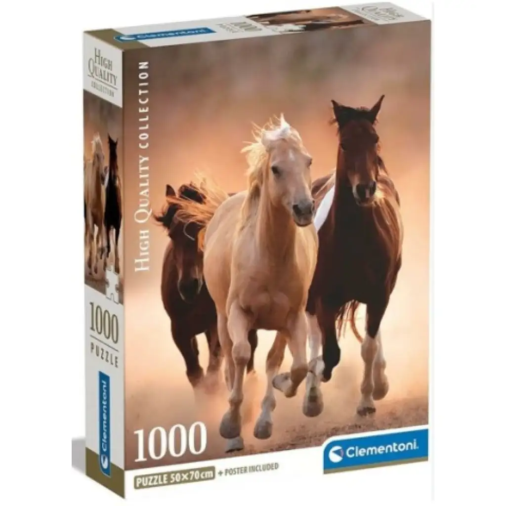 Vágtázó lovak HQC 1000db-os puzzle poszterrel - Clementoni kép 1
