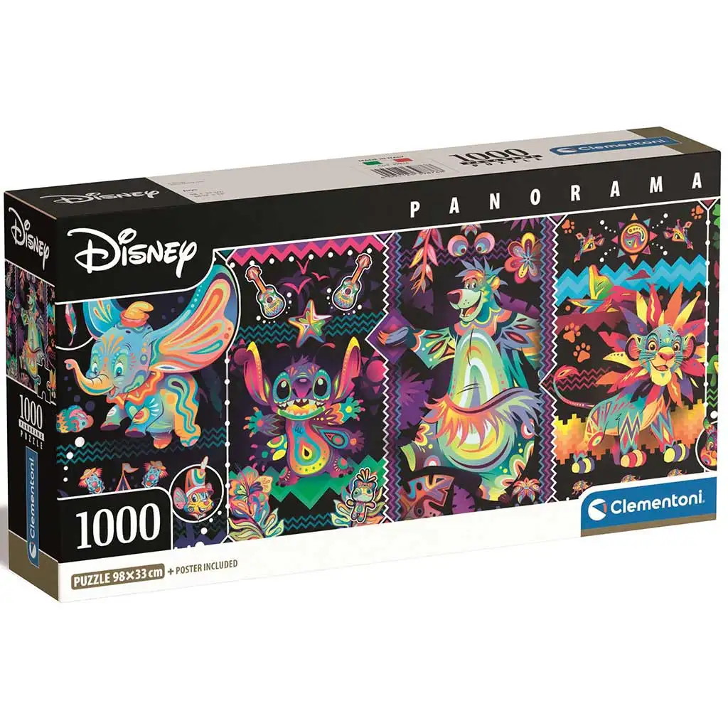 Disney: Neon karakterek 1000db-os panoráma puzzle 98x33cm - Clementoni kép 1
